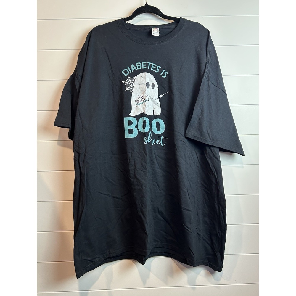 Fruit Of The Loom Shirt Sz 4XL " Diabetes Is Boo Sheet" Black  100% Cotton‎